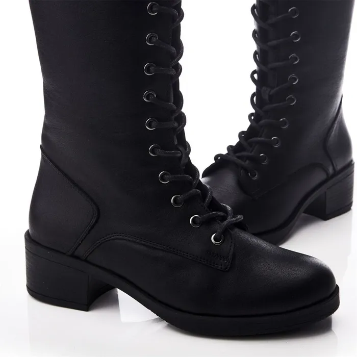Heeled And Wedge Boots Women Moda In Pelle Galliana Black Leather