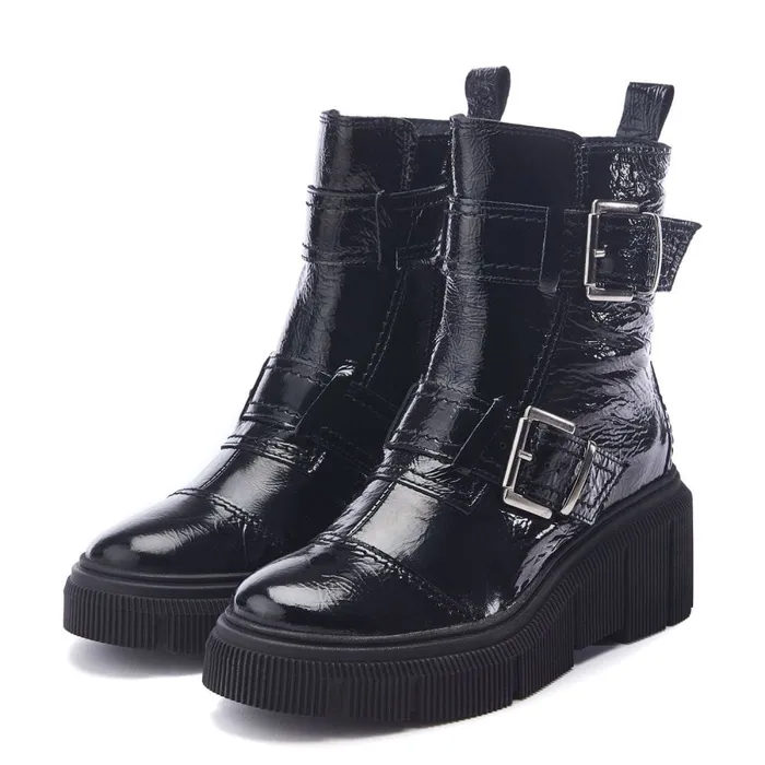 Heeled And Wedge Boots Women Moda In Pelle Shoon Sh Osborne Black Patent Leather