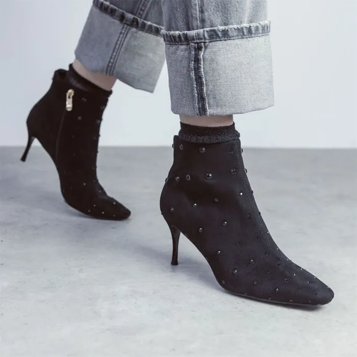 Heeled And Wedge Boots Women Moda In Pelle Wenoa Jet Black Alcantara