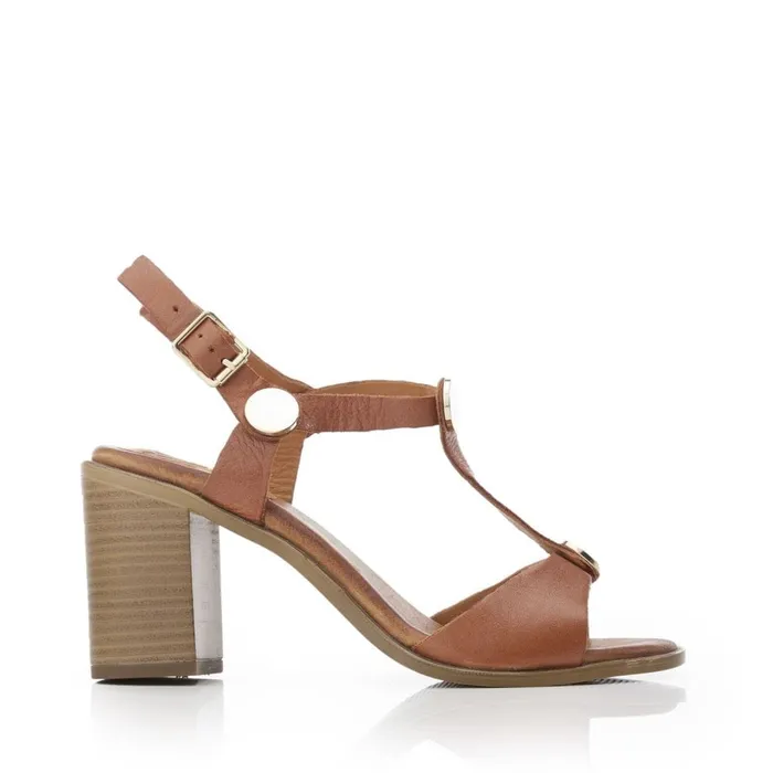 Heeled Sandals Women Moda In Pelle Lusia Tan Leather