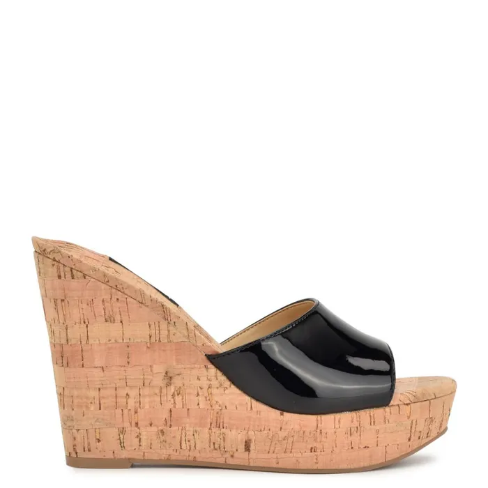 Herden Wedge Slide Sandals Black Women Nine West Heeled