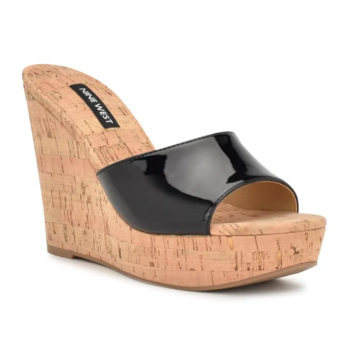 Herden Wedge Slide Sandals Black Women Nine West Heeled Herden Wedge Slide Sandals Black Women Nine West Heeled