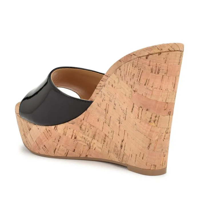 Herden Wedge Slide Sandals Black Women Nine West Heeled Herden Wedge Slide Sandals Black Women Nine West Heeled