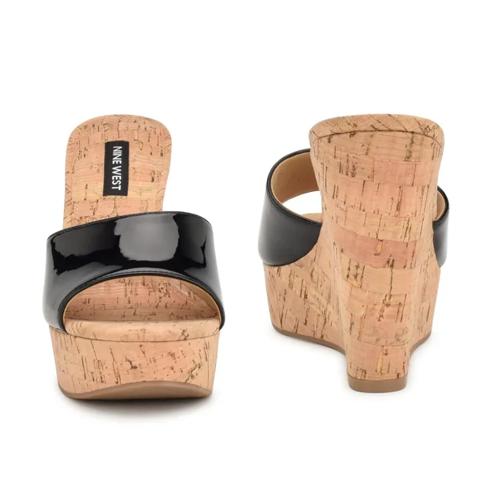 Herden Wedge Slide Sandals Black Women Nine West Heeled Herden Wedge Slide Sandals Black Women Nine West Heeled