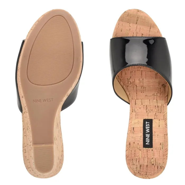 Herden Wedge Slide Sandals Black Women Nine West Heeled Herden Wedge Slide Sandals Black Women Nine West Heeled
