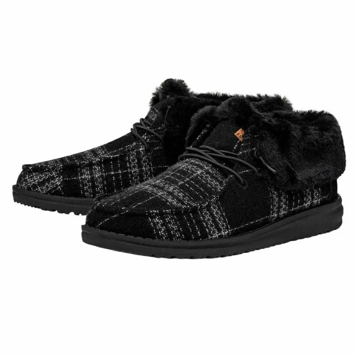 Hey Dude Wendy Wendy Fold Boot Plaid Cozy Black 8211 Women