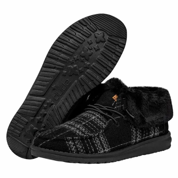 Hey Dude Wendy Wendy Fold Boot Plaid Cozy Black 8211 Women