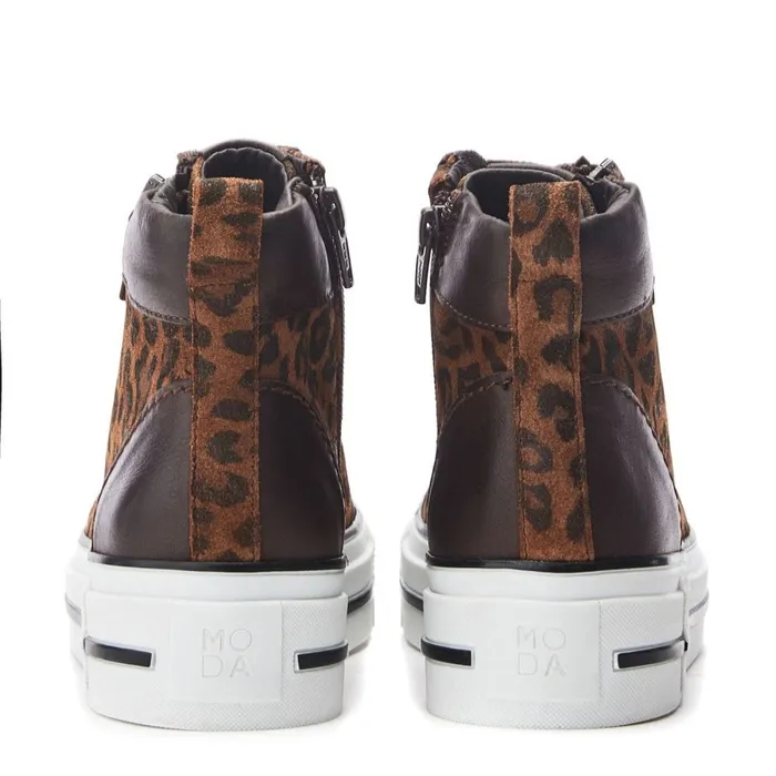 HighTop Trainers Women Moda In Pelle Annaken Dark Leopard Suede