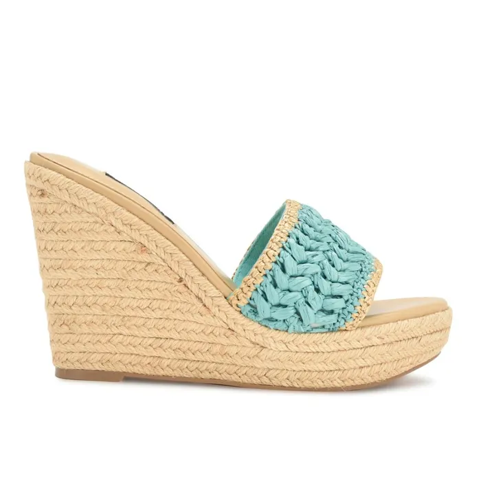 Holand Espadrille Wedge Sandals Aqua Blue Women Nine West Wedges
