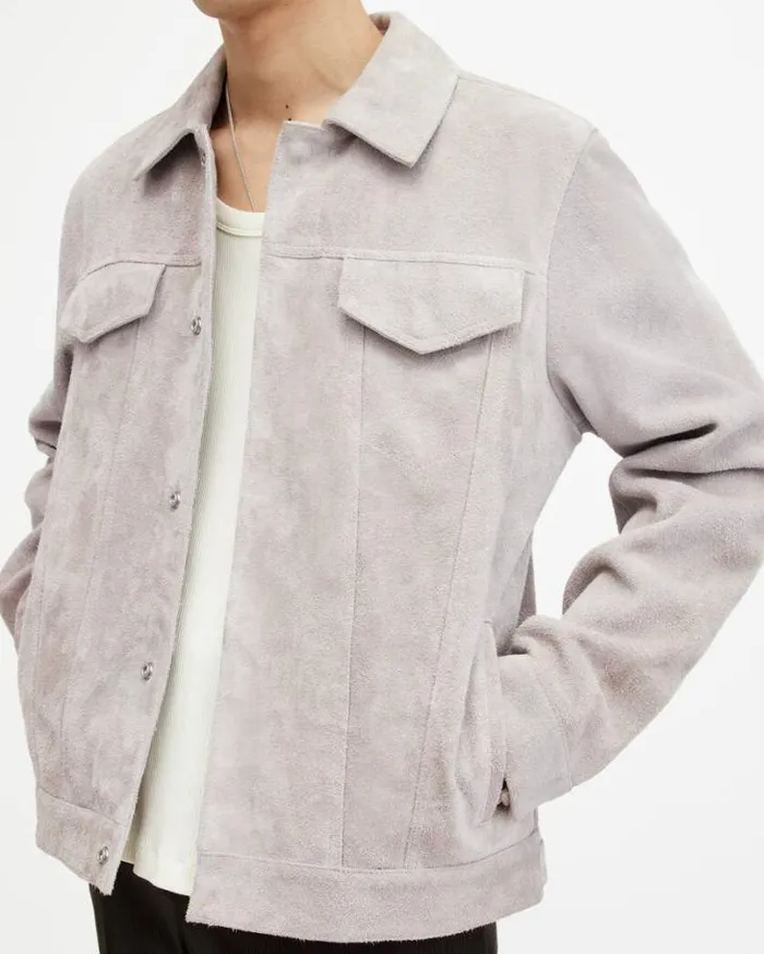 Hopper Buffed Suede Trucker Jacket Oatmeal White Men AllSaints Jackets and Coats Hopper Buffed Suede Trucker Jacket Oatmeal White Men AllSaints Jackets and Coats