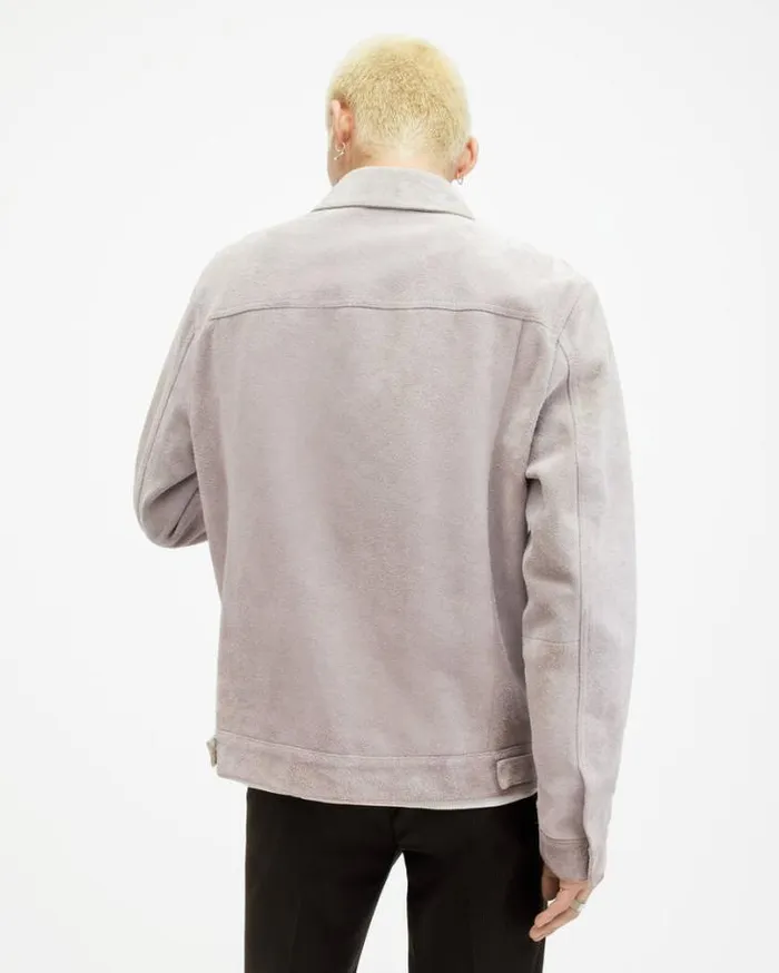 Hopper Buffed Suede Trucker Jacket Oatmeal White Men AllSaints Jackets and Coats Hopper Buffed Suede Trucker Jacket Oatmeal White Men AllSaints Jackets and Coats