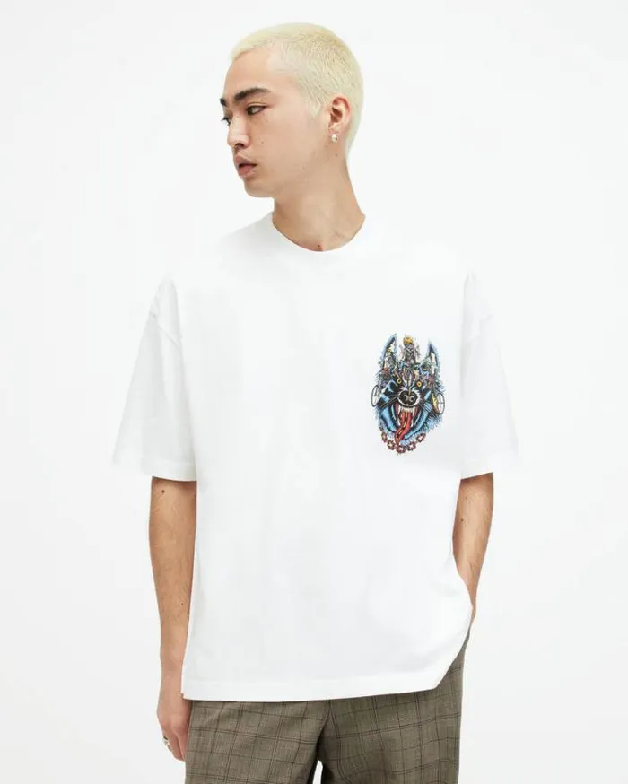 Howl Rider Oversized Printed TShirt Optic White Men AllSaints TShirts