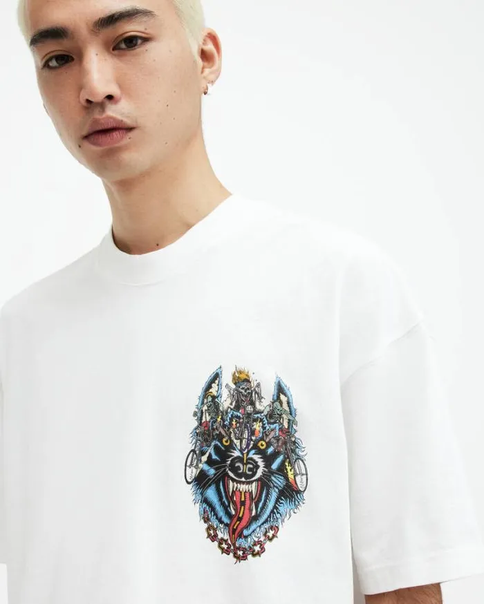 Howl Rider Oversized Printed TShirt Optic White Men AllSaints TShirts