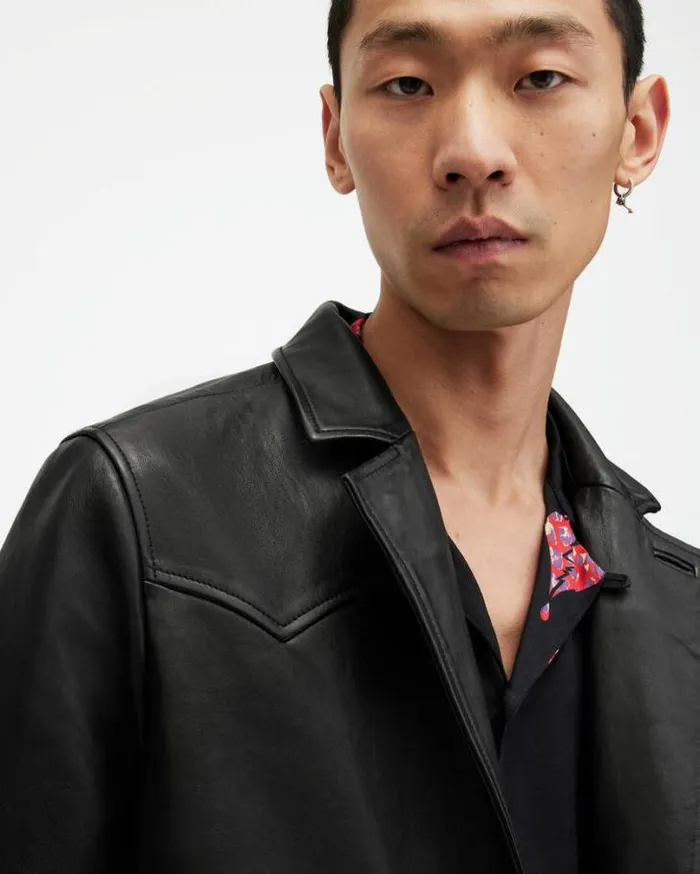 Hunter Leather Blazer Black Men AllSaints Jackets and Coats