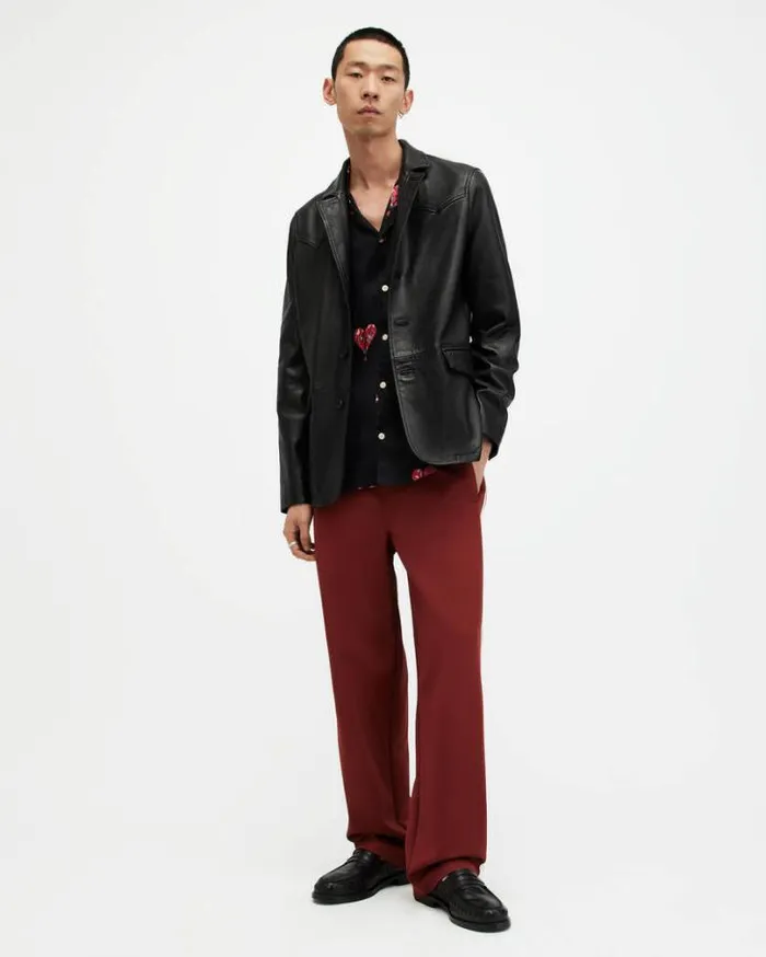 Hunter Leather Blazer Black Men AllSaints Jackets and Coats