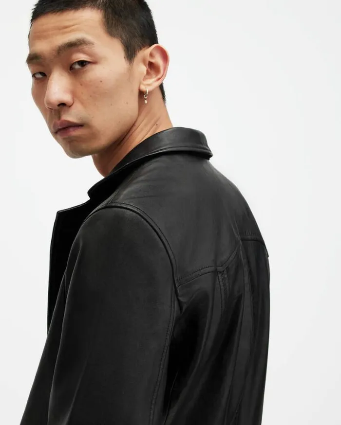 Hunter Leather Blazer Black Men AllSaints Jackets and Coats