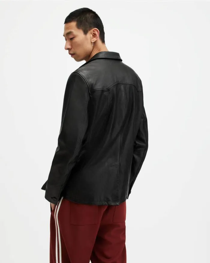 Hunter Leather Blazer Black Men AllSaints Jackets and Coats