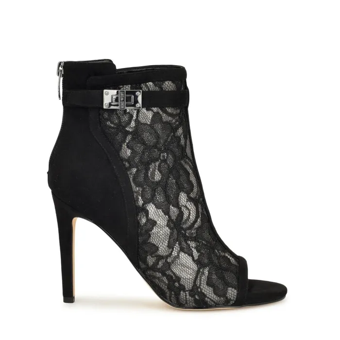 Ididit Mesh Peep Toe Booties Black Lace Women Nine West Boots and Booties
