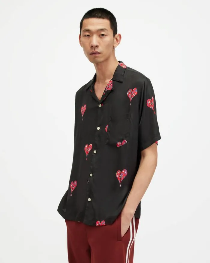 Ikuma Break Up Relaxed Fit Shirt Jet Black Men AllSaints Shirts