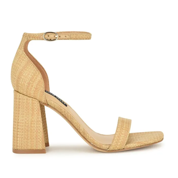 Ilea Ankle Strap Sandals Natural Raffia Women Nine West Mid Heels