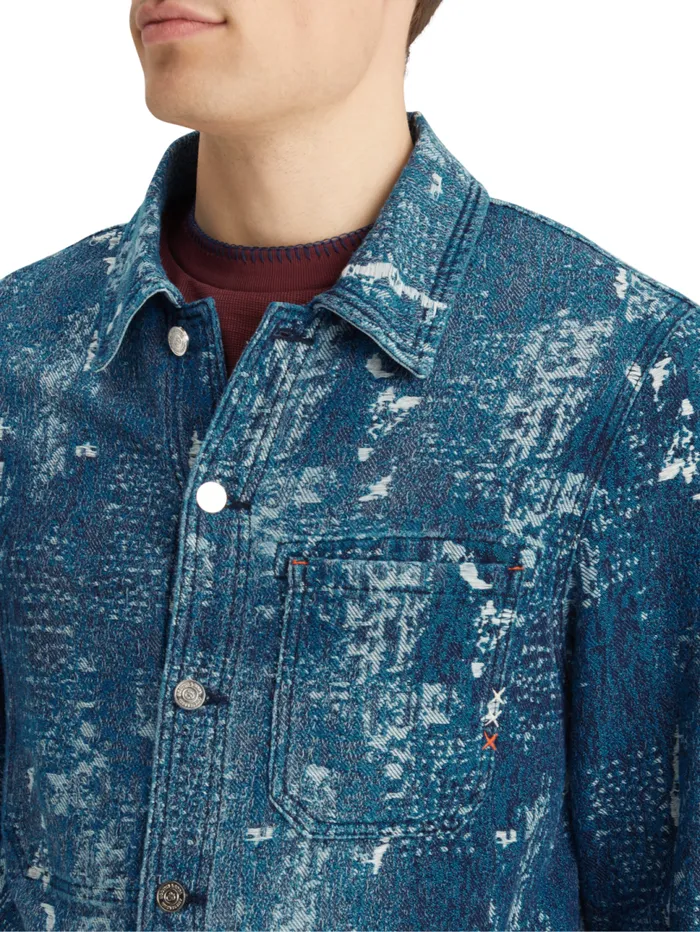 Indigo Jacquard Denim Workwear Jacket With Wash Effects Denim Jacquard Men Scotch and Soda Jackets and Coats Indigo Jacquard Denim Workwear Jacket With Wash Effects Denim Jacquard Men Scotch and Soda Jackets and Coats