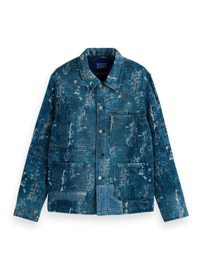 Indigo Jacquard Denim Workwear Jacket With Wash Effects Denim Jacquard Men Scotch and Soda Jackets and Coats Indigo Jacquard Denim Workwear Jacket With Wash Effects Denim Jacquard Men Scotch and Soda Jackets and Coats