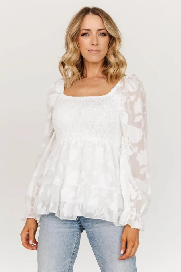 Ines Smocked Top White Women Baltic Born Blouses Shirts