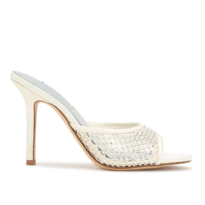 Iriep Heeled Slide Sandals Ivory Mesh Women Nine West High Heels