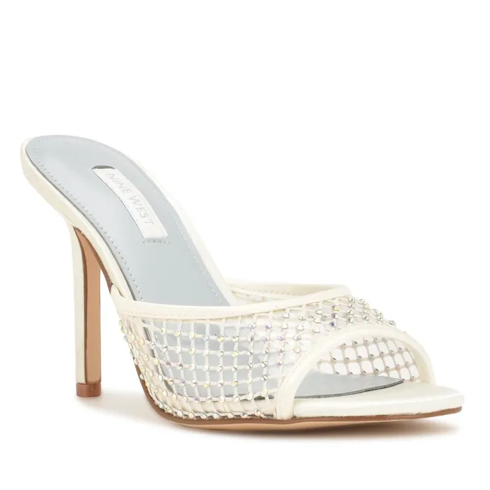 Iriep Heeled Slide Sandals Ivory Mesh Women Nine West High Heels Iriep Heeled Slide Sandals Ivory Mesh Women Nine West High Heels