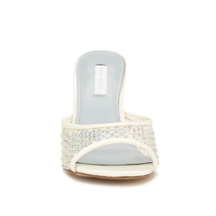 Iriep Heeled Slide Sandals Ivory Mesh Women Nine West High Heels Iriep Heeled Slide Sandals Ivory Mesh Women Nine West High Heels