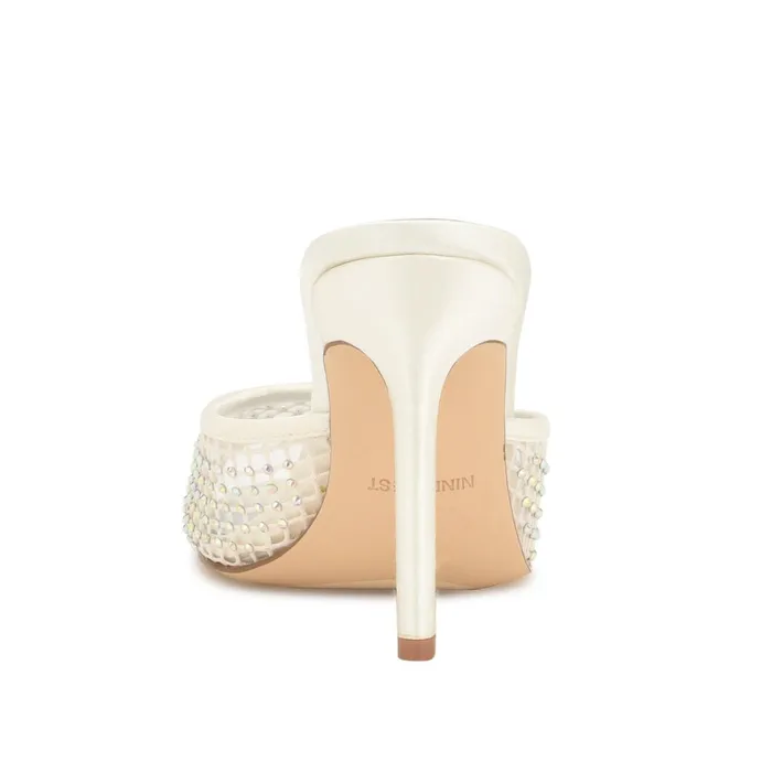 Iriep Heeled Slide Sandals Ivory Mesh Women Nine West High Heels Iriep Heeled Slide Sandals Ivory Mesh Women Nine West High Heels