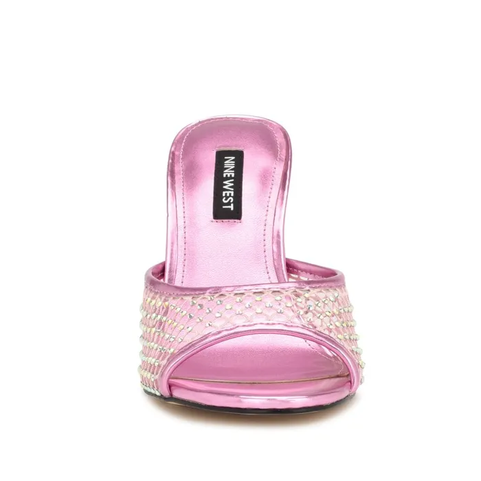 Iriep Heeled Slide Sandals Pink Metallic Mesh Women Nine West Heeled Iriep Heeled Slide Sandals Pink Metallic Mesh Women Nine West Heeled