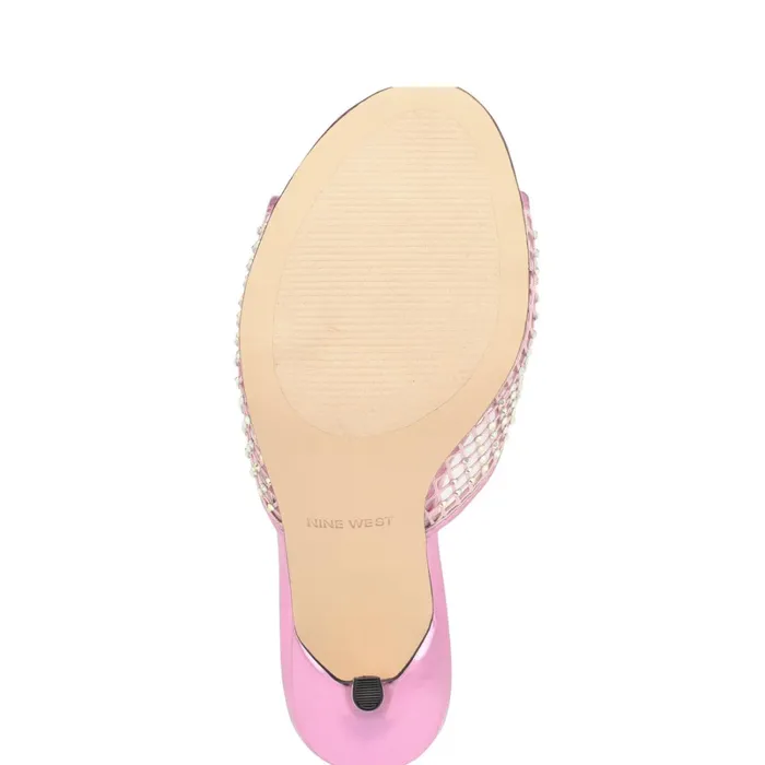 Iriep Heeled Slide Sandals Pink Metallic Mesh Women Nine West Heeled Iriep Heeled Slide Sandals Pink Metallic Mesh Women Nine West Heeled