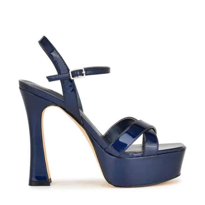 Iriv Platform Sandals Blue Patent Women Nine West High Heels
