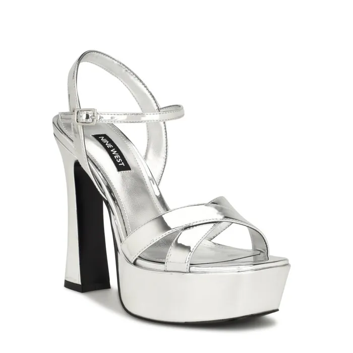 Iriv Platform Sandals Silver Women Nine West Heeled Iriv Platform Sandals Silver Women Nine West Heeled