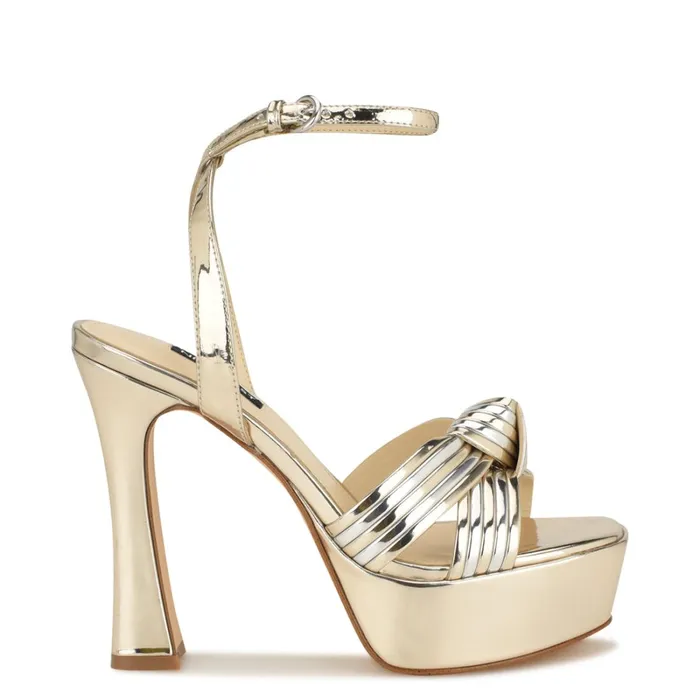 Irna Platform Ankle Strap Knotted Sandals Platino Women Nine West High Heels