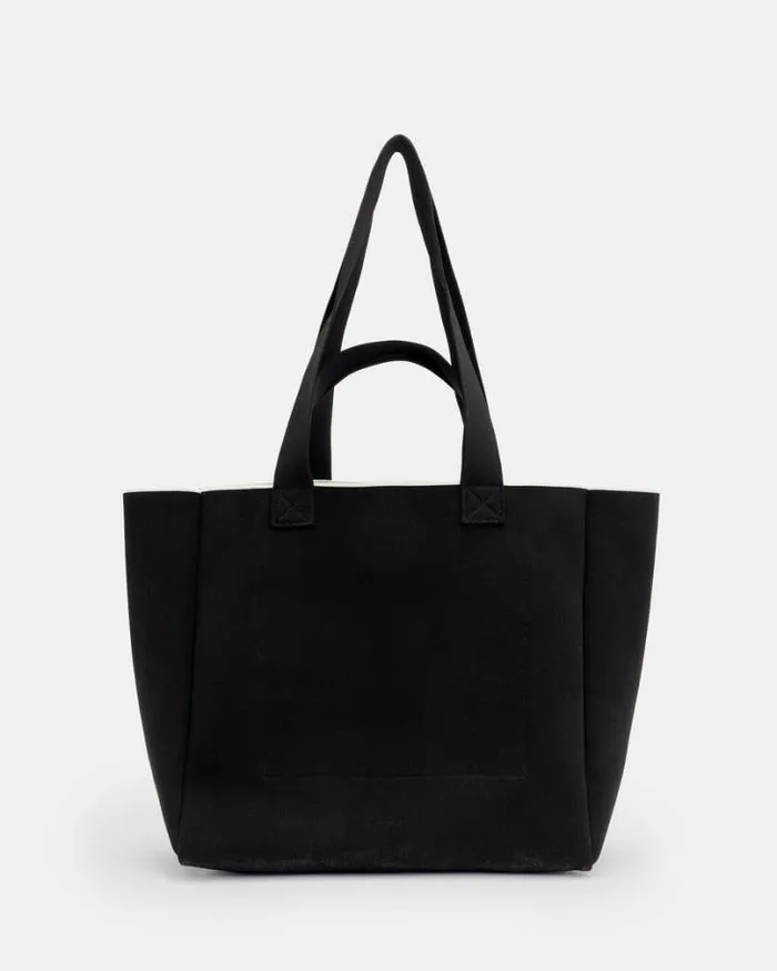 Izzy Logo Print Knitted Tote Bag Black Women AllSaints Handbags and Wallets