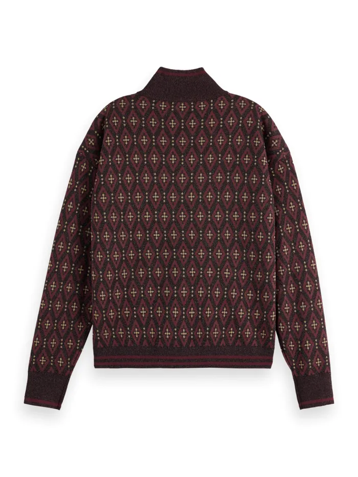 JACQUARD KNITTED ZIPTHROUGH JACKET Dark Bordeaux Women Scotch and Soda Knitwear JACQUARD KNITTED ZIPTHROUGH JACKET Dark Bordeaux Women Scotch and Soda Knitwear