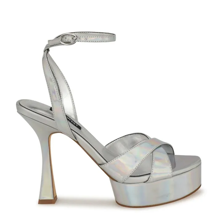 Jessie Platform Ankle Strap Sandals Silver Women Nine West Platforms