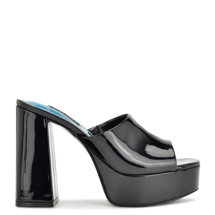 Jilie Platform Slide Sandals Black Patent Women Nine West Platforms