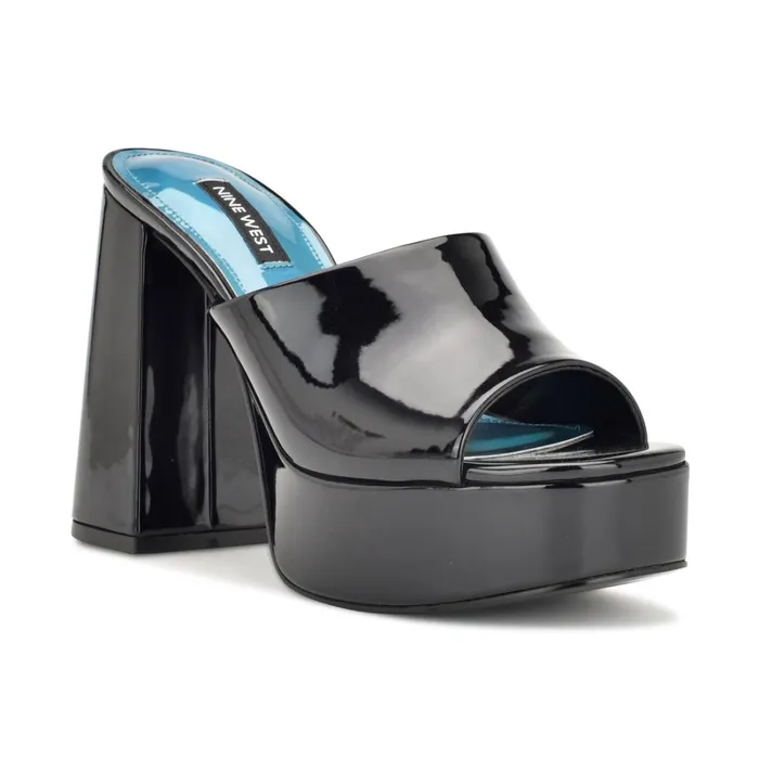 Jilie Platform Slide Sandals Black Patent Women Nine West Platforms Jilie Platform Slide Sandals Black Patent Women Nine West Platforms