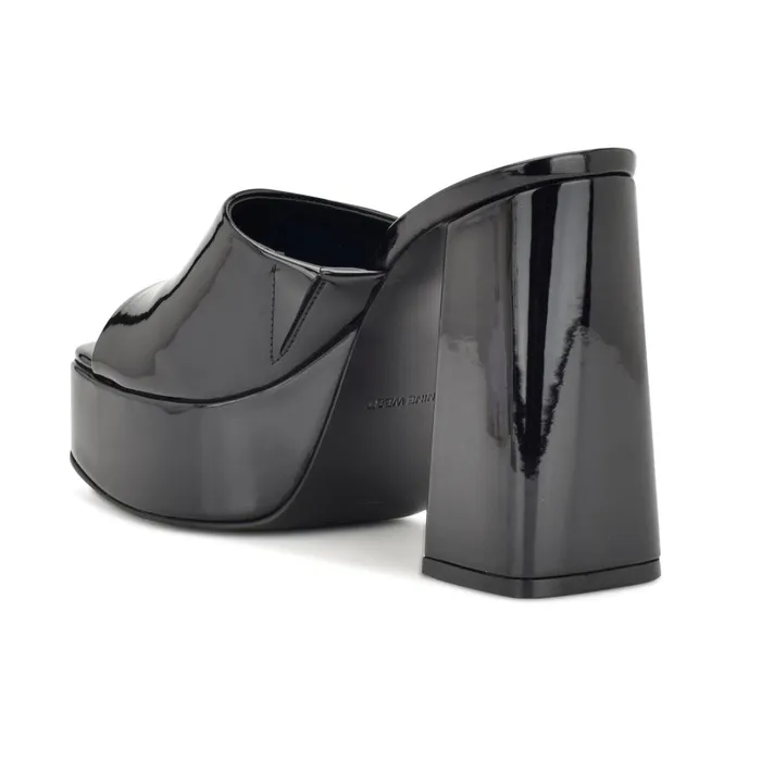 Jilie Platform Slide Sandals Black Patent Women Nine West Platforms Jilie Platform Slide Sandals Black Patent Women Nine West Platforms
