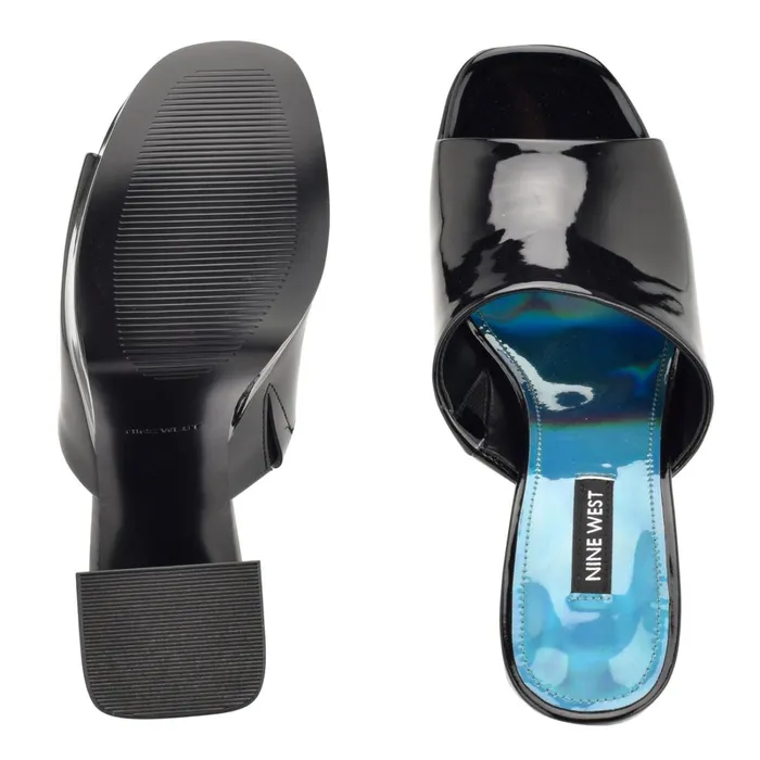 Jilie Platform Slide Sandals Black Patent Women Nine West Platforms Jilie Platform Slide Sandals Black Patent Women Nine West Platforms