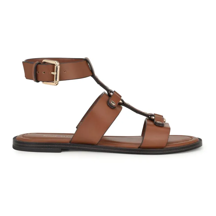 Jouise Ankle Strap Flat Sandals Brown Women Nine West Flats