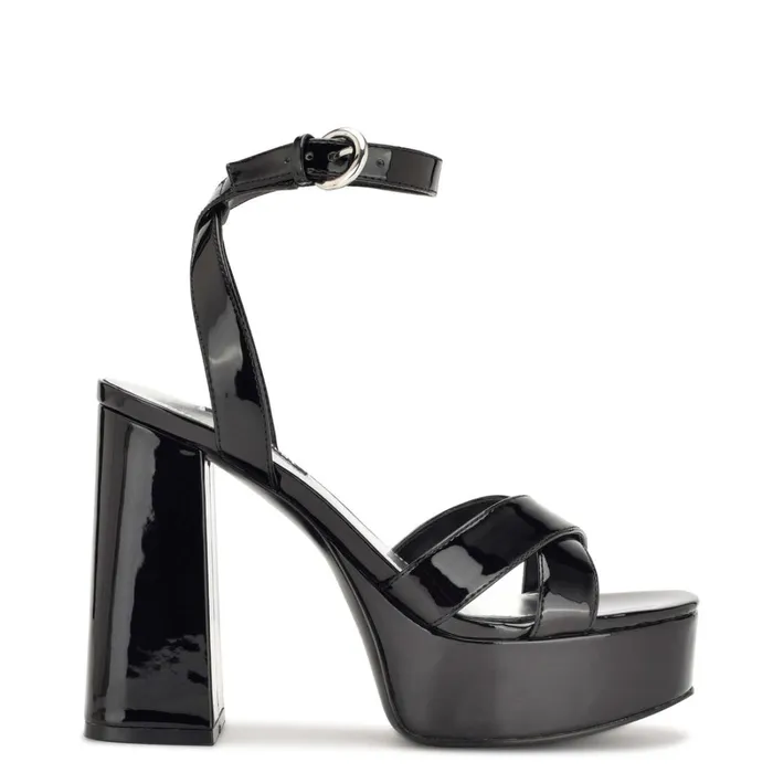 Joya Platform Sandals Black Patent Women Nine West Heeled