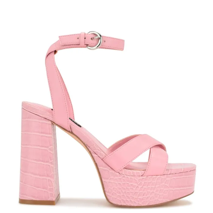 Joya Platform Sandals Pink Croco Women Nine West Platforms