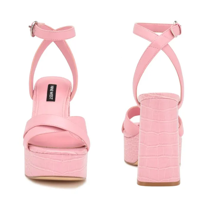 Joya Platform Sandals Pink Croco Women Nine West Platforms Joya Platform Sandals Pink Croco Women Nine West Platforms