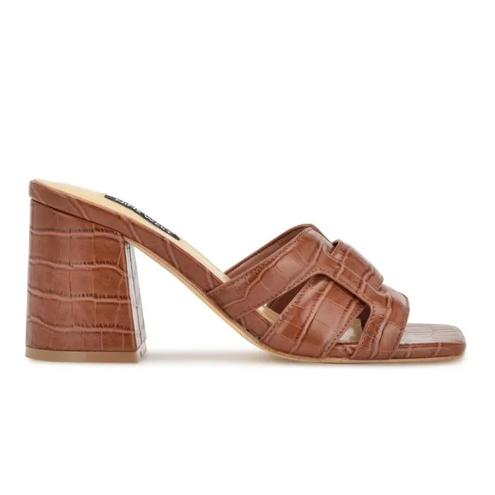 Kaelyn Heeled Slide Sandals Brown Croco Women Nine West Sandals