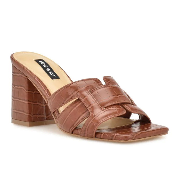 Kaelyn Heeled Slide Sandals Brown Croco Women Nine West Sandals