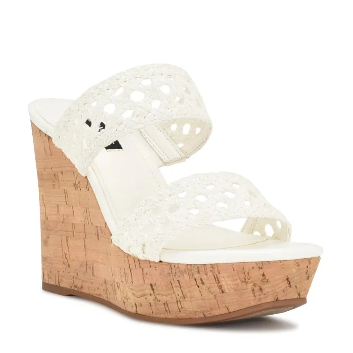 Kalani Wedge Sandals White Women Nine West Wedges Kalani Wedge Sandals White Women Nine West Wedges